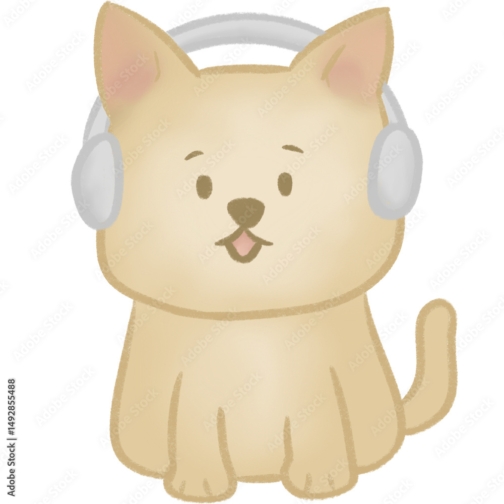 Naklejka premium Brown puppy dog with headphones