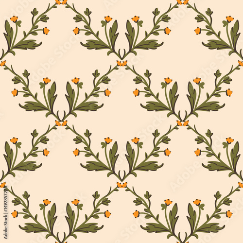Coquette trellis floral seamless pattern, checkered background fabric, wallpaper, wrapping, clothes
