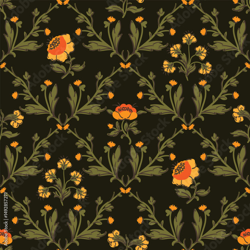Coquette trellis floral seamless pattern, azulejo background for fabric, wallpaper wrapping, clothes