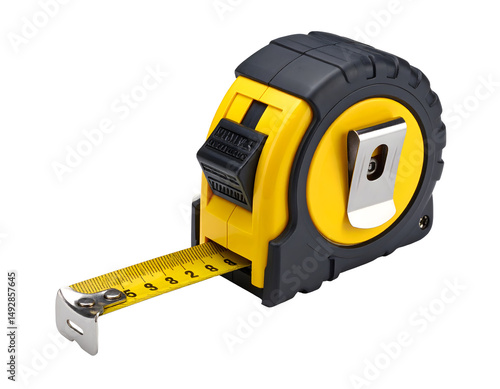 Yellow and black measuring tape. Isolated transparent background