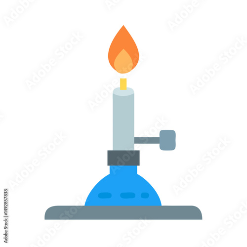 Flat illustration of laboratory Bunsen burner against black backdrop