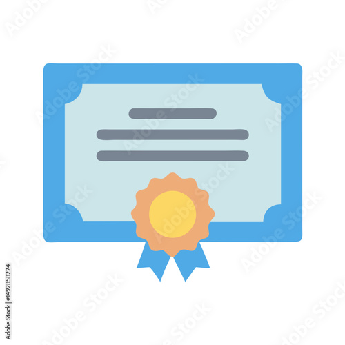 Blue certificate with award rosette isolated on White Background