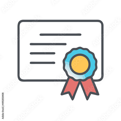 Modern certificate icon with badge and ribbon design