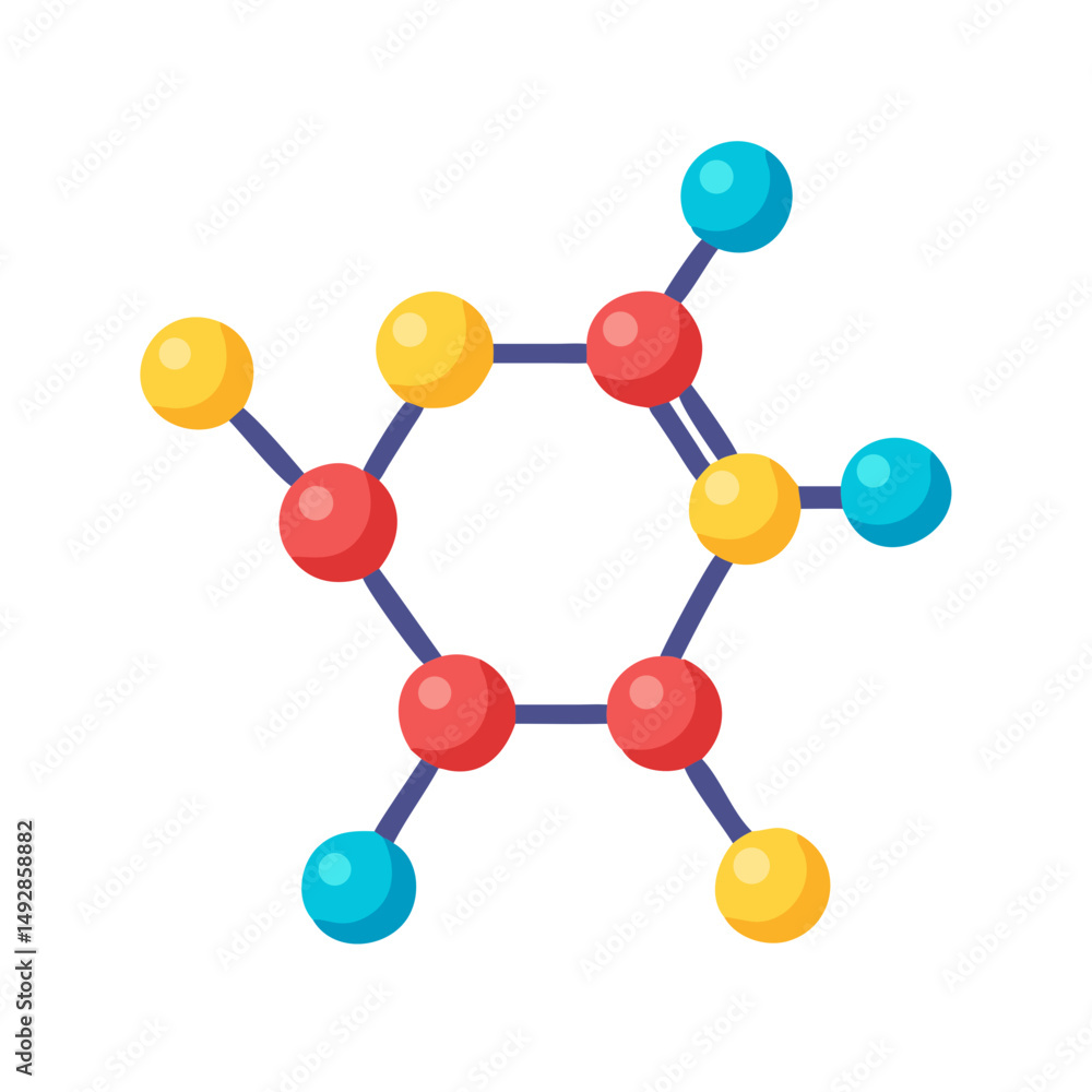 Flat style molecular structure design on White Background Flat style molecular structure design on White Background