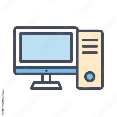 Desktop computer with monitor and CPU unit, vector illustration