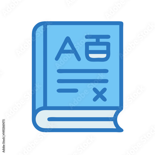 Blue book with educational symbols isolated on White Background