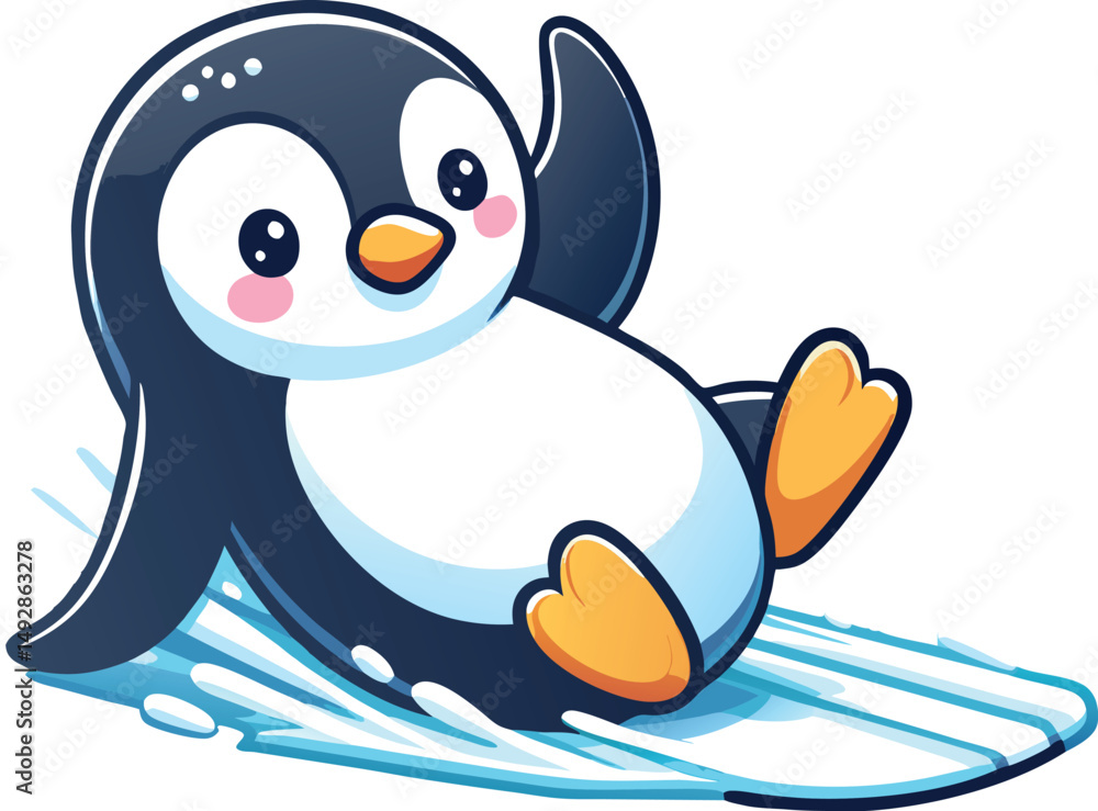 Fototapeta premium Penguin playful pose sliding on ice vector art