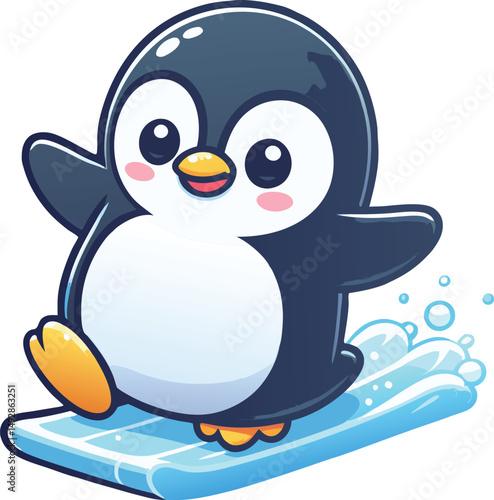 Penguin playful pose sliding on ice vector art