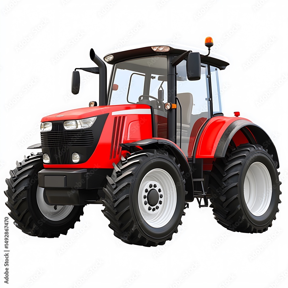 Obraz premium High resolution photo of a modern red tractor isolated on a bright white background
