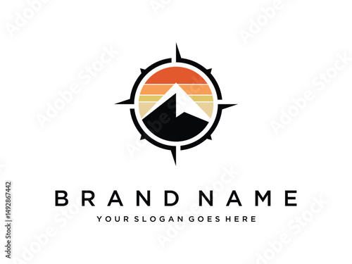 mountain image logo design with compass vector illustration