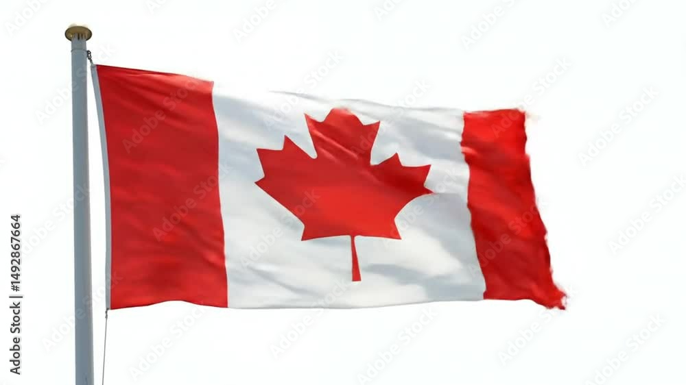 Waving Canadian Flag Flowing Freely in the Wind Canada Symbol Waving Canadian Flag Flowing Freely in the Wind Canada Symbol