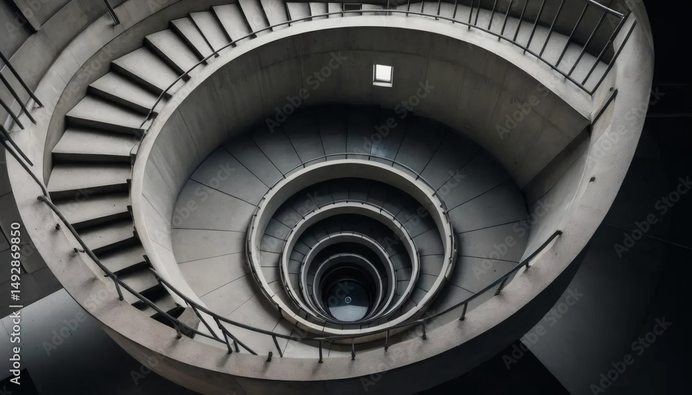 Fototapeta premium Spiral staircase architecture shows abstract circular steps in the old building interior