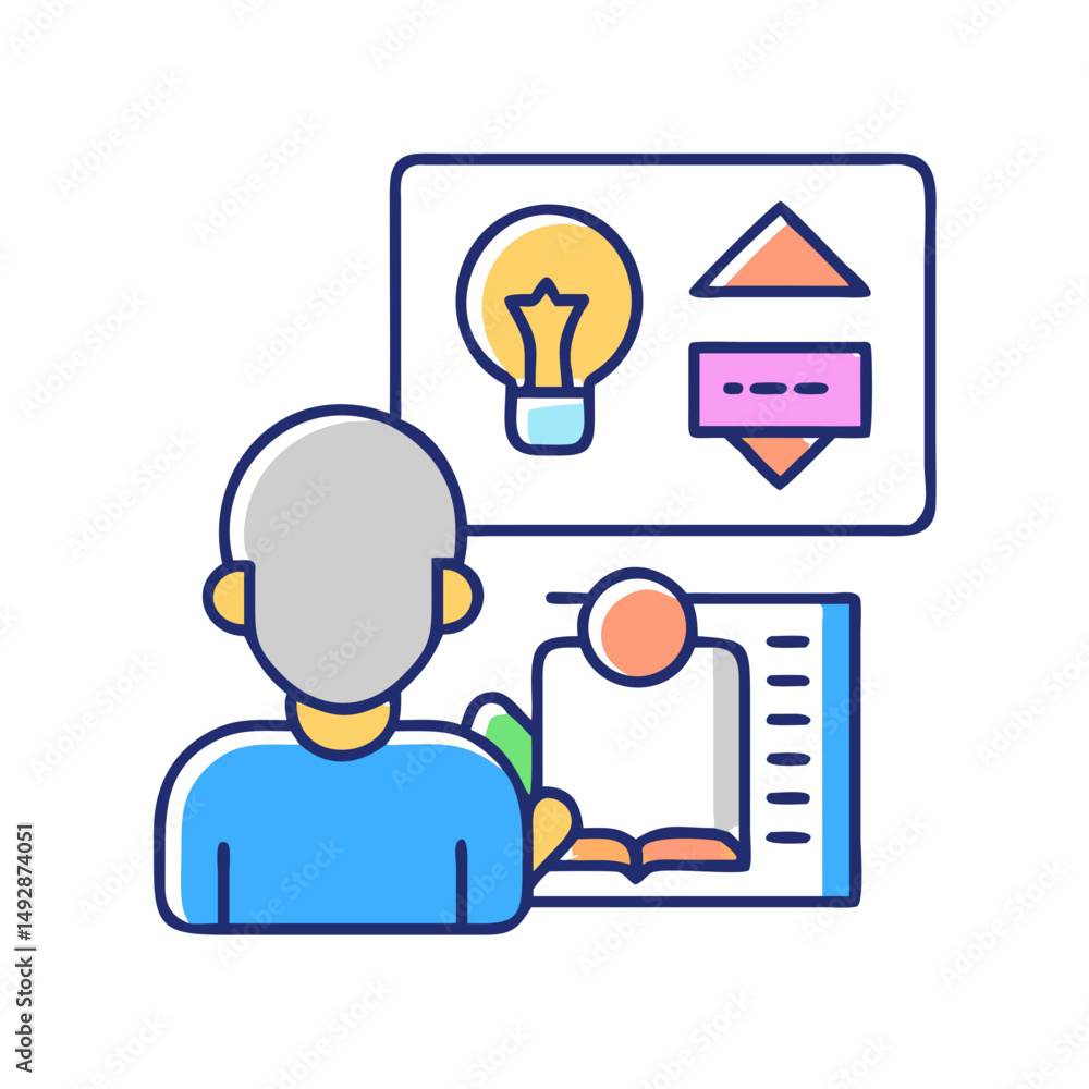 Fototapeta premium Abstract learning presentation with a person and various graphics