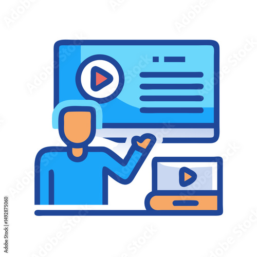 Online education tutorial illustration with blue interface theme