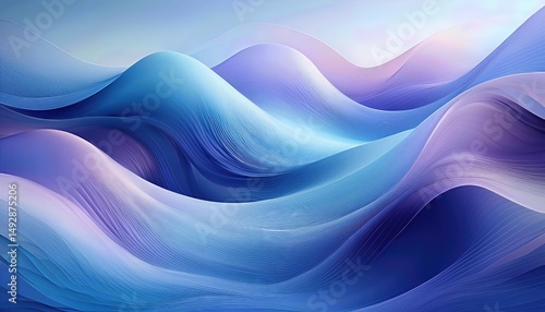 Vibrant Abstraction Cool Blue and Purple Waves Dance in a Dynamic Spectacle, Blending Fluid Curves with Smooth Gradients, Emitting an Energetic Aura of Calm.