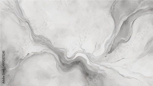 Grunge abstract background with textured paint splashes in dark white, ash, grey tones. Rough edges and layered brush stroke effects in a chaotic composition. Vector format.