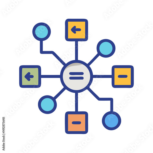 Colorful abstract hub and spoke diagram on White Background
