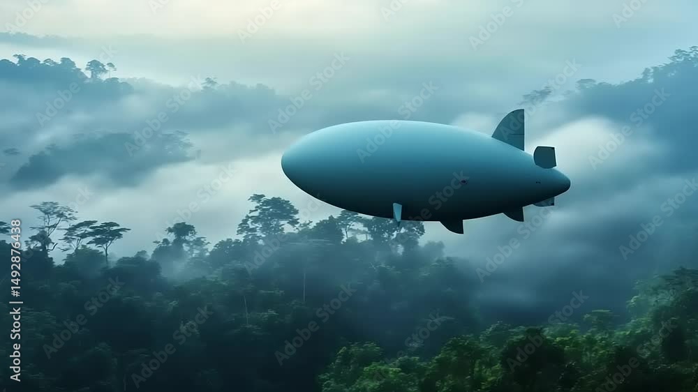 Misty mountain landscape with airship. Misty mountain landscape with airship.