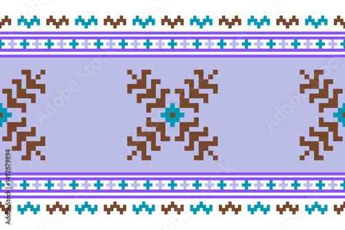 Cross stitch pattern concept showcasing traditional ethnic geometric pattern, Design for textile, background,carpet,wallpaper,clothing,wrapping,Batik,fabric,Vector illustration	
