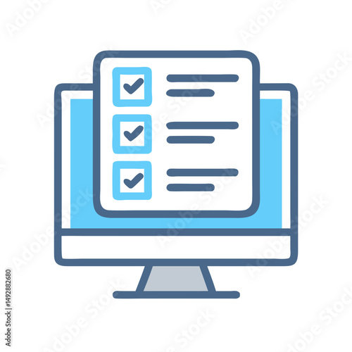 Completed checklist displayed on computer screen stock illustration