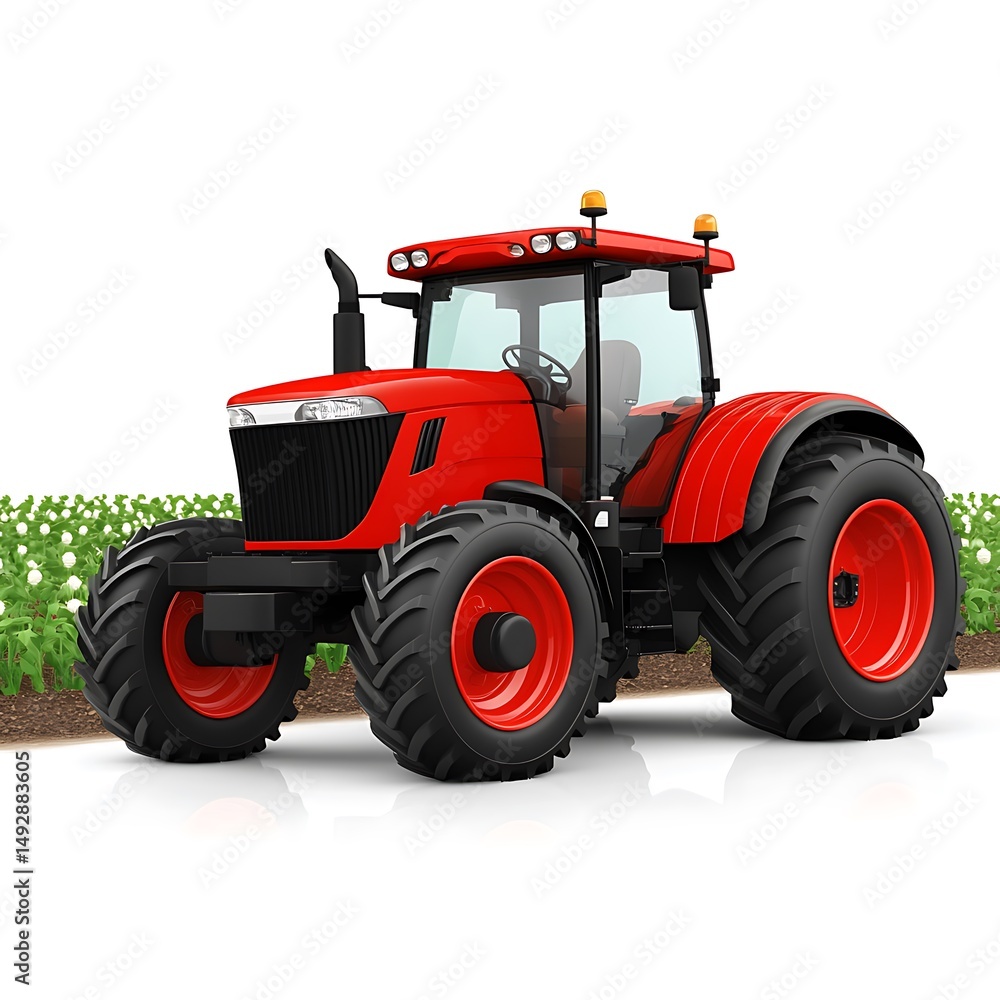 Powerful red tractor in cotton field high resolution photo Powerful red tractor in cotton field high resolution photo