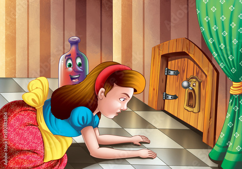 Foto Cute cartoon made by hand drawn jpeg allice in the wonderland rhyme story pages 1 to 9