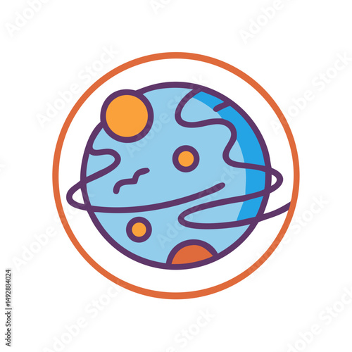 Stylized planet with rings inside a circle design element