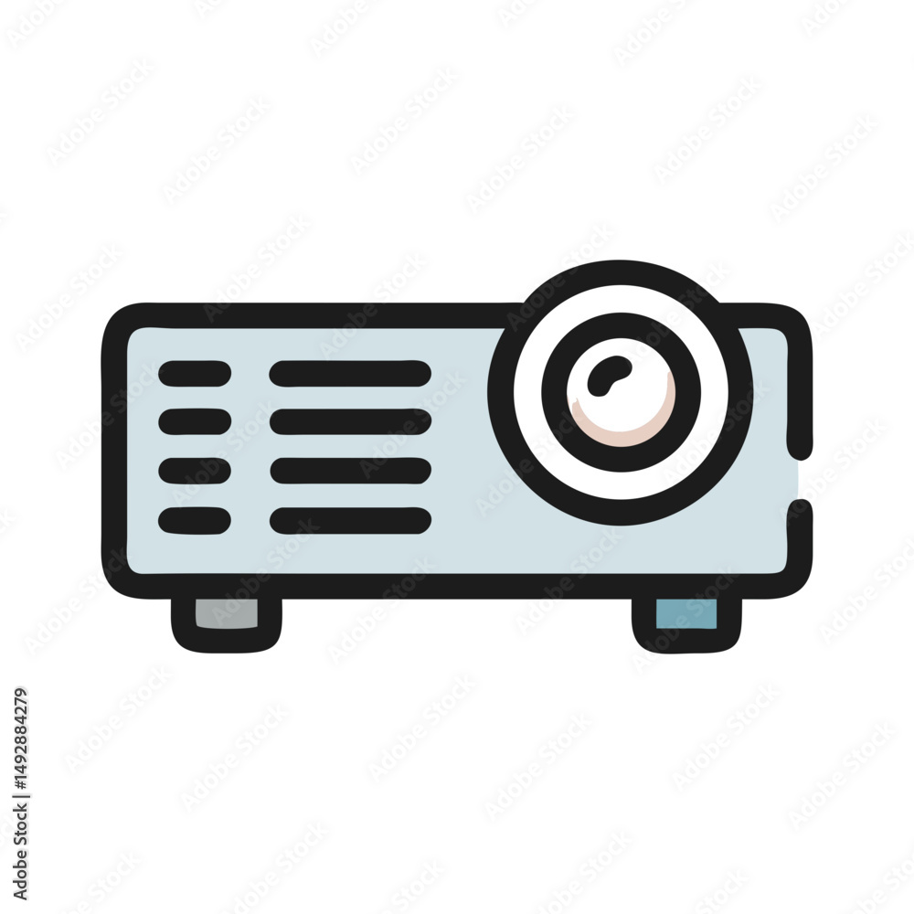 Iconic projector rendering with bold outlines and soft fill Iconic projector rendering with bold outlines and soft fill