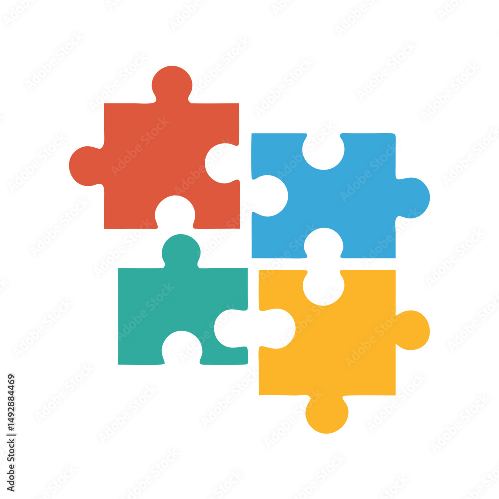 Four puzzle pieces connected on a White Background Four puzzle pieces connected on a White Background