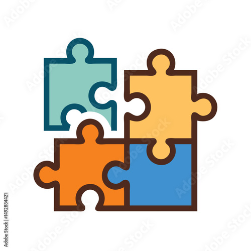 Colorful puzzle pieces connected on a White Background illustration