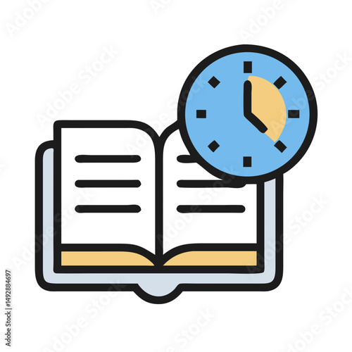 Book and clock graphic representing learning time management concept