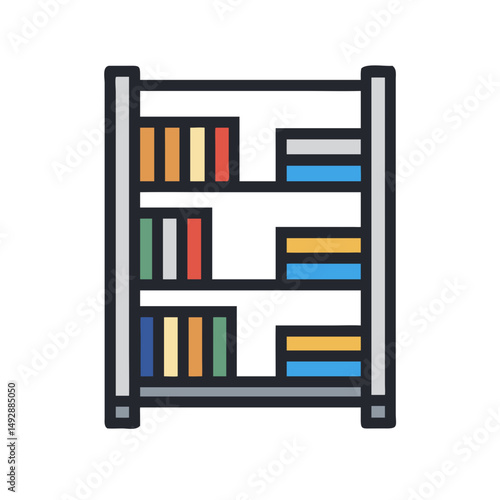 Flat design illustration of a filled bookshelf on White