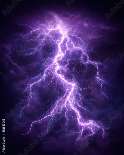 Dramatic purple lightning strikes against a dark stormy sky powerful nature electricity weather phenomenon atmospheric perspective