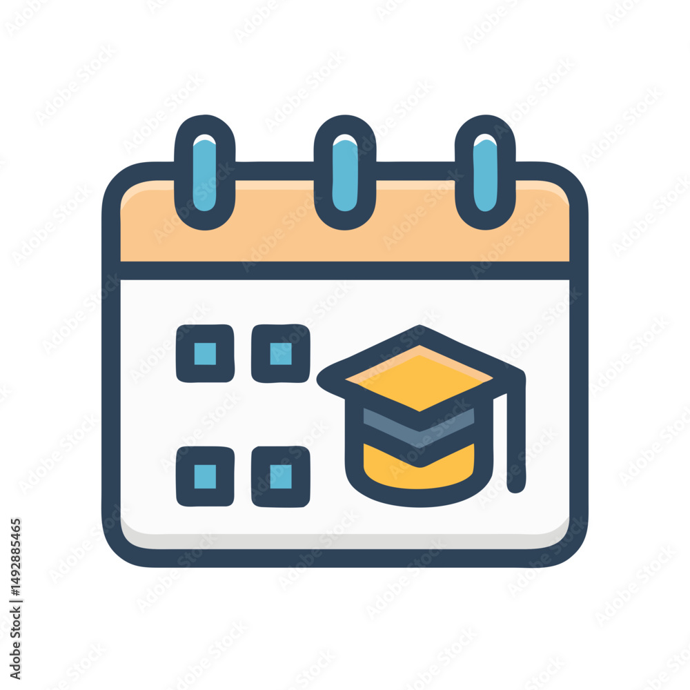 Academic calendar with graduation cap illustration on White Background Academic calendar with graduation cap illustration on White Background