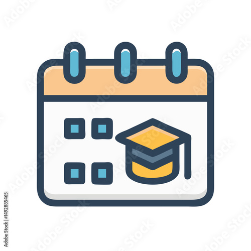 Academic calendar with graduation cap illustration on White Background