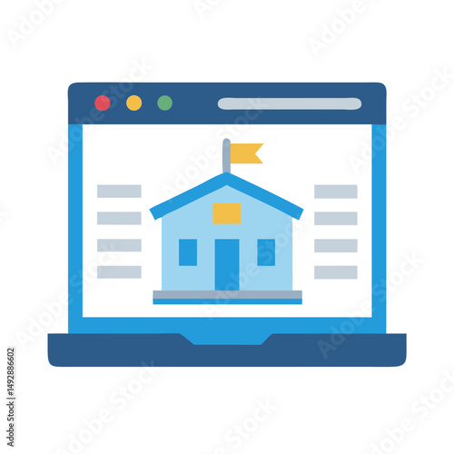 Online education vector with schoolhouse illustration on laptop screen