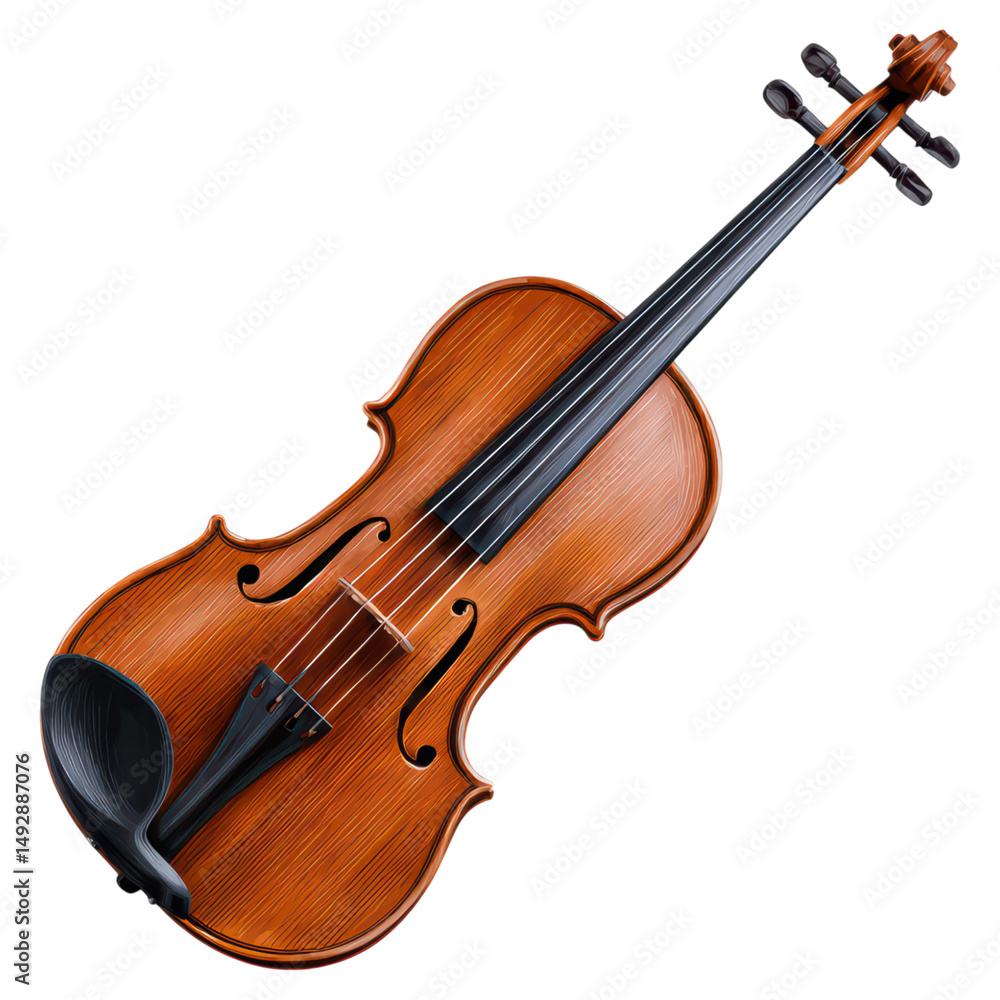 Fototapeta premium Elegant Wooden Violin with Smooth Curves and Polished Finish, isolated on transparent background.