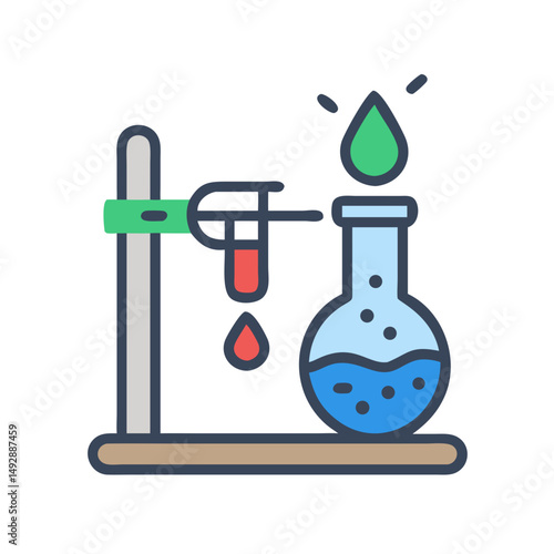 Iconographic lab equipment illustration with liquid and test tubes
