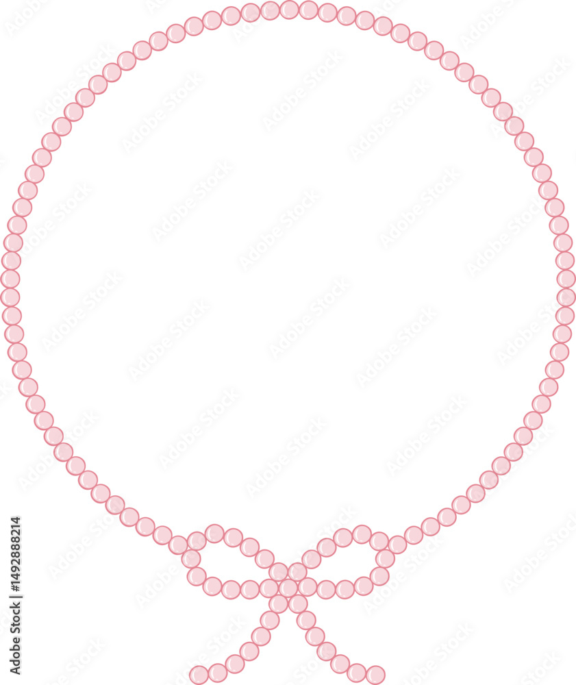 Fototapeta premium Circle Pearl Coquette Ribbon Cute Frame Girly Cottagecore