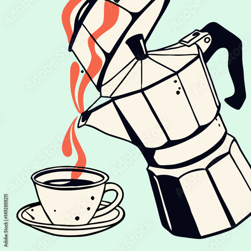 Brewing Coffee: Moka Pot Espresso Maker Illustration