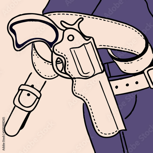 Leather Gun Holster and Belt: Western Revolver