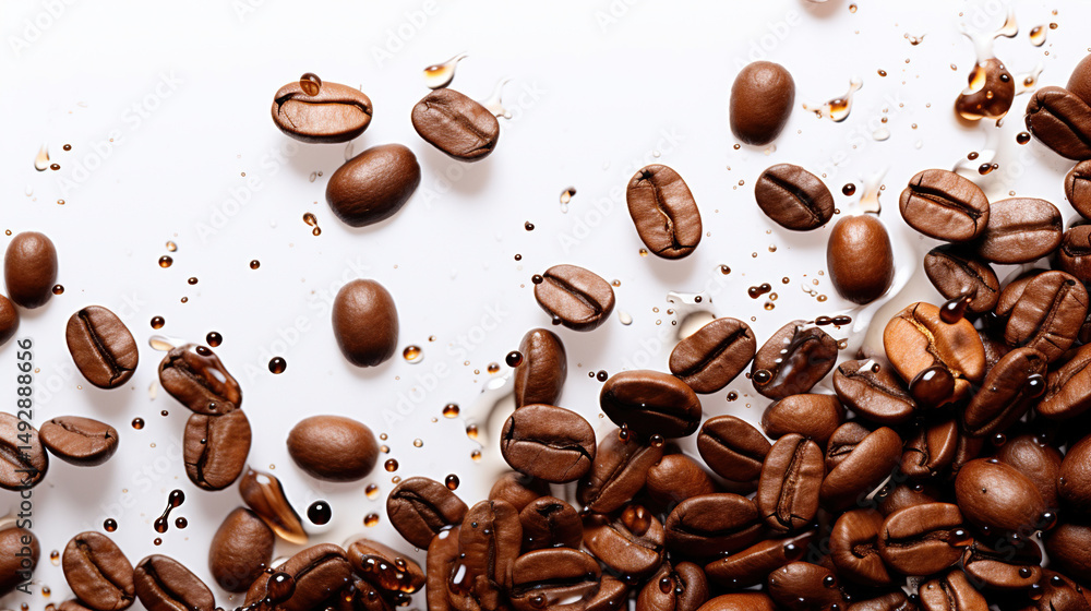 Obraz premium Coffee beans scattered on white