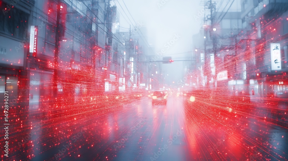 Fototapeta premium Red light streaks city street high resolution photo