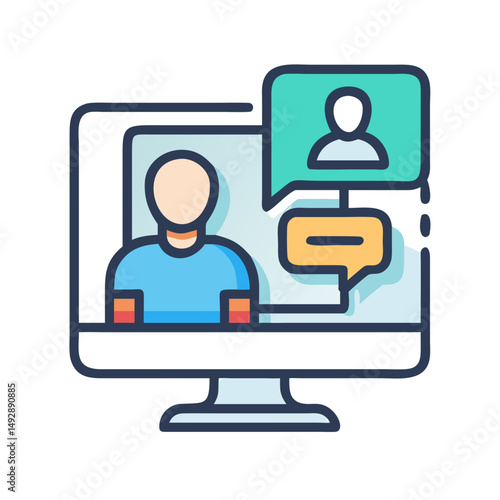 Online video conference call on desktop computer display