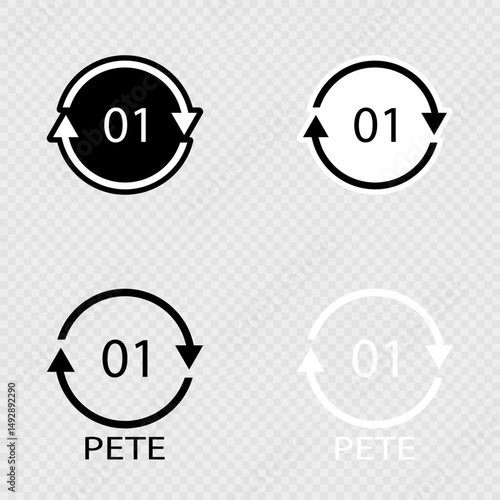 Recycling Code PETE 01 Set. Plastic, Polyethylene.