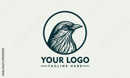 Simple bird line drawing enclosed in circular emblem standing calmly on natural surface. Nature concept
