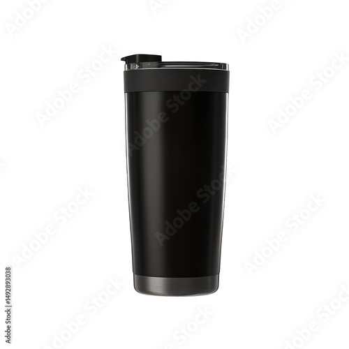 Wallpaper Mural A sleek black tumbler with a clear lid and silver base isolated against a stark black background image view on transparent background Torontodigital.ca