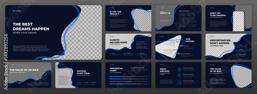 Creative Powerpoint presentation template. Modern Keynote presentation background, brochure cover design, pitch deck, proposal, agenda, annual report, Google slides, company profile, brand guidelines.