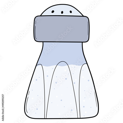 Hand drawn cartoon salt shaker on white background.