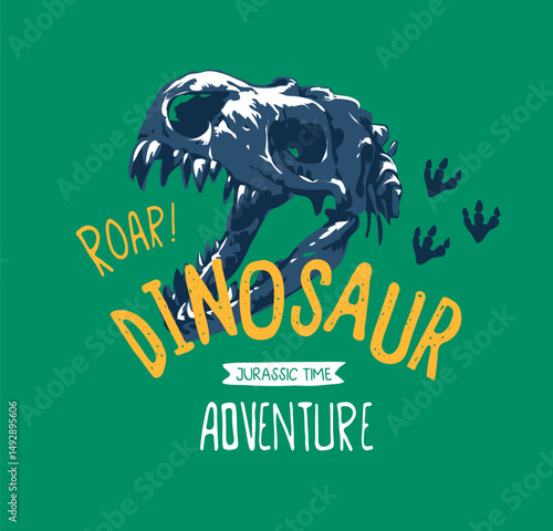Fototapeta Naklejka Na Ścianę i Meble -  dinosaur slogan with dinosaur skull vector illustration for fashion print
